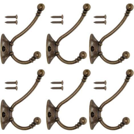 6 PCS Coat Hook Wall Mounted Vintage Metal Hook Door Hat Hook Retro for Coat Rack Bathroom Kitchen Cast Iron Brass Bronze Design (Contains Screws) (1/5)