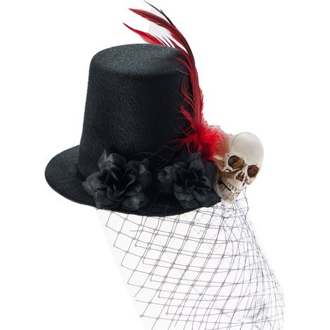 Gothic dark floral skull feather mesh retro top hat Halloween hair clip accessories (1/5)