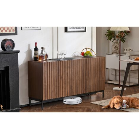 Buffet en chêne aux veines sombres – Meuble d'appoint style Mid-Century Modern – 3 portes, motif 3D ondulé, étagères réglables, dispositif anti-basculement – ​​Rangement élégant pour salon, salle à ma
