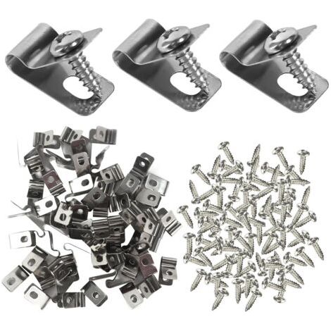 Lot de 100 Pinces de Fixation pour Clôtures Agricoles Agrafe Grillage Clips en Acier Inoxydable avec Vis Serre Cable Acier Pince pour Grillage Clips de Fixation pour Clôture en Bois Métal ou Vinyle (1/5)