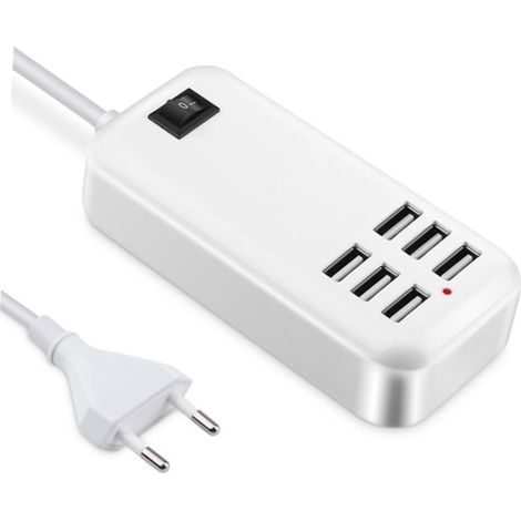 30W Charge Multi-Chargeur USB, Charge Rapide à 6 Port 100-240V avec câble de 150cm pour téléphones intelligents Tablette (1/5)