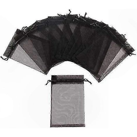Lot de 100 sachets cadeaux en organza noir à cordon de serrage (10 x 15 cm) pour bijoux, bonbons et autres petits cadeaux. Pochettes en filet. (1/5)