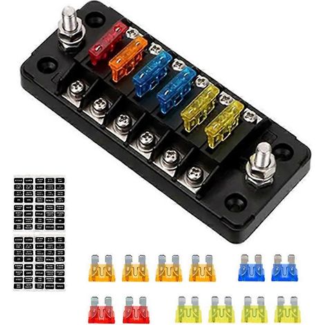 Porte-fusibles ignifugé à 6 voies avec couvercle et accessoires pour voiture, bateau, camion et remorque (1/5)