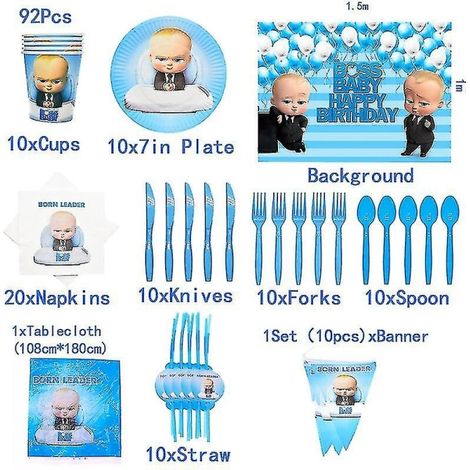 92 pièces Fournitures de Fête Baby Boss pour Garçon, Anniversaire Déco Kit Thème Baby Boss, Inclus Ballons & Accessoires (1/4)