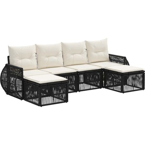 Gartensofa-set 6 pcs Schwarz und Cremeweiß Poly-Rattan vidaXL