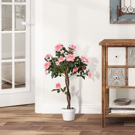 Albero di camelia artificiale 18x18x90 cm, look realistico, per interni ed esterni, plastica, rosa (1/5)