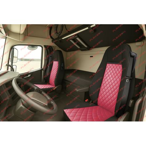 Комплект 1+1 тапицерия от еко кожа за VOLVO FH EURO 6 2016-2020 - червено-черно