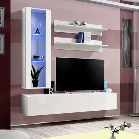 Ensemble Meuble TV Mural "Fly H2" 170cm Blanc (1/5)