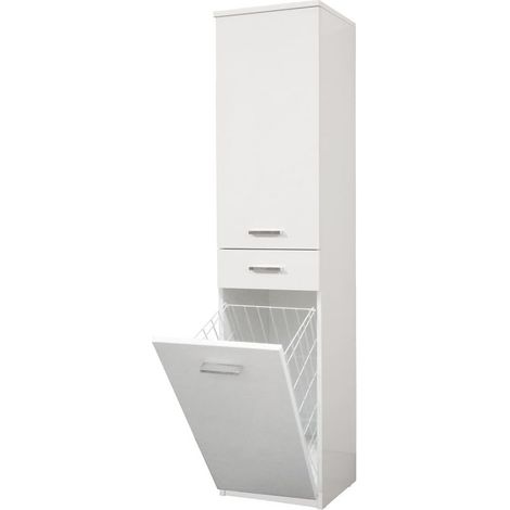 Germanvox colonna bagno/lavanderia 1 anta. 1 cassetto e 1 porta biancheria colore bianco lucido