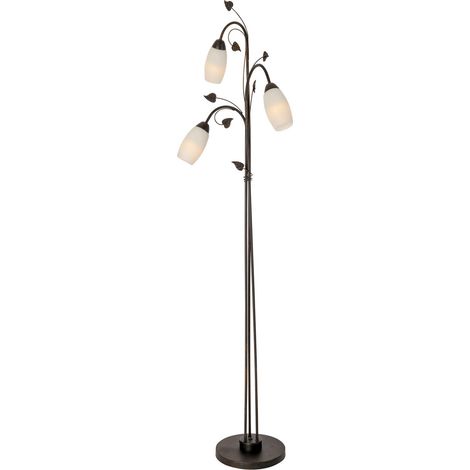 Globo Venezia Lampadaire multi-bras, abat-jour en verre optique albâtre couleur rouille, 3 ampoules E14