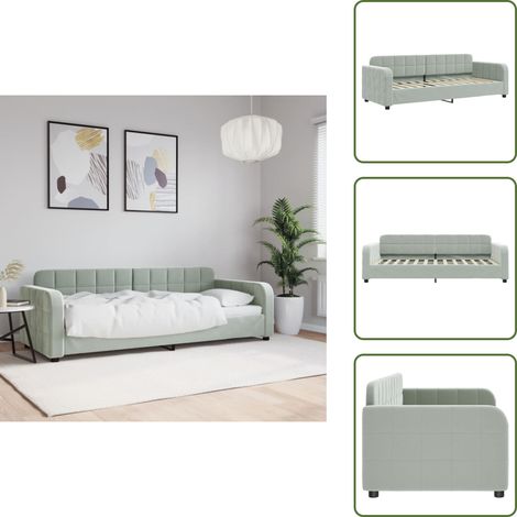 The Living Store Lit de repos sans matelas gris clair 80x200 cm velours - Canapé Convertible - Lit Invité - Meuble Multifonctionnel - Lit Deux Places - Design Moderne (1/5)