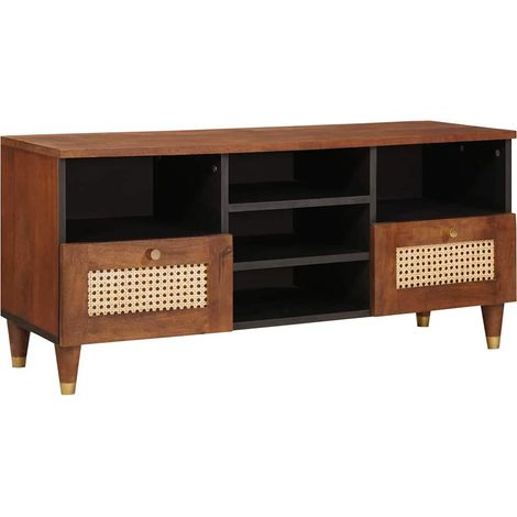 Mobile porta TV rettangolare moderno con pratico contenitore 100 x 33,5 x 46 cm in legno di mango marrone 020057904