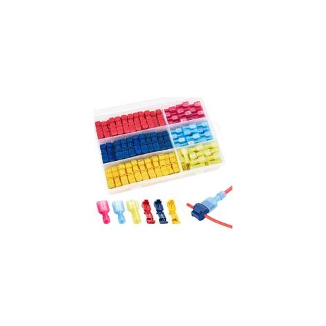 120 Stück, Steckverbinder, elektrischer Steckverbinder, T-Tap-Breakout-Steckverbinder + Flachstecker-Schnellverbinder, zum schnellen Anschließen von Kabeln (rot, gelb, blau) - Crezuo