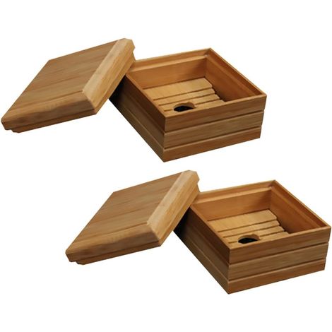 Boîtes à Savonnette Design Créatif Lot de 2 Facile à Nettoyer en Bambou Naturel Garde Le Savonnette Sec et Propre pour Salle de Bain pour Bain et Petits Objets (1/5)