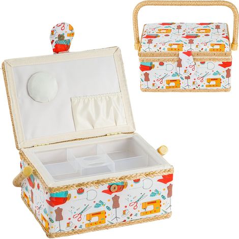 LN COZY CORNER Hobby Gift Sewing Storage Box, Filled Sewing Box with Tray, Craft & Hobby Organizer, Portable Storage for Sewing, Quilting & Scrapbooking, 24 x 17.5 x 13 cm (Yellow)