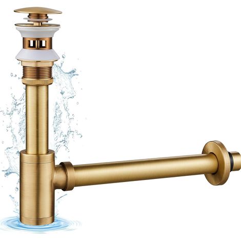 Bonde Pop Up Lavabo Siphon à Bouteille Réglable Filetage G1 1 4 Avec Trop Plein Anti Odeur Kit Complet pour Rénovation Salle de Bains-or (1/4)