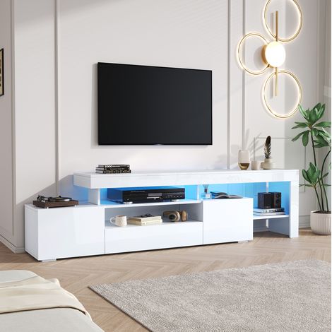 REDOM mueble TV (192x37x53 cm), con LED y 3 puertas abatibles, almacenamiento abierto, tablero de partículas blanco (1/5)