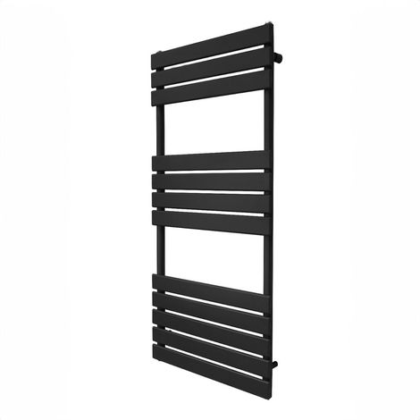 Flacher Handtuchheizkörper 1200mm x 500mm  Wandheizkörper Handtuchwärmer Paneelheizkörper  Matt Schwarz Kohlenstoffstahl  Badezimmer [Inkl. Reinigungsbürste, Befestigungsset & Halterungen]