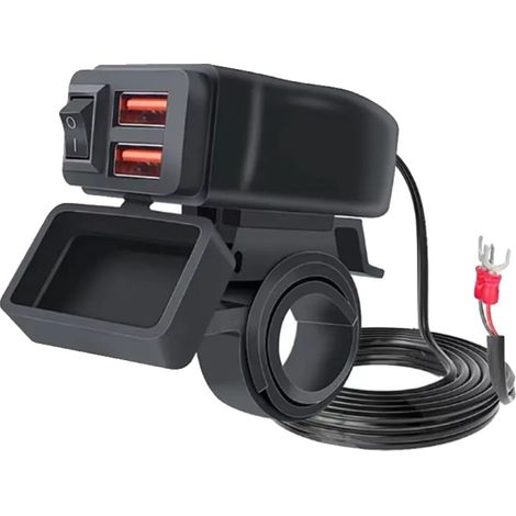 Caricabatterie USB per moto, doppia porta USB, design impermeabile, QC3.0, senza voltmetro (1/2)