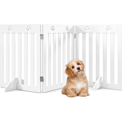 3-Panel Folding Dog Gate Freestanding Pet Safety Fence Barrier w/2 Removable Feet (1/5)