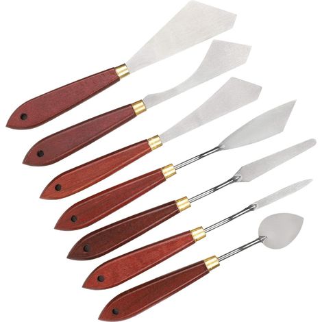 7 Couteau à palette,Acier inoxydable,Manche en bouleau,Brun rouge,Pour peinture à l'huile et acrylique