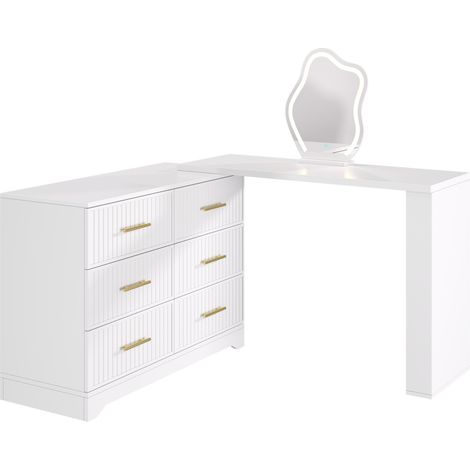 Toeletta girevole con specchio LED, bianco, 110 x 40 x 129 cm (1/5)