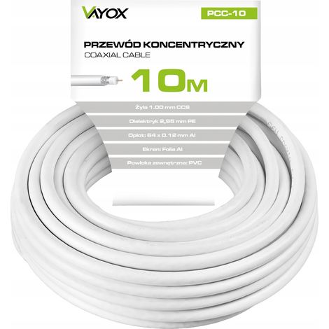 Cavo coassiale per antenna, 10 m, 1 mm² CCS in PVC, per installazioni di antenne.
