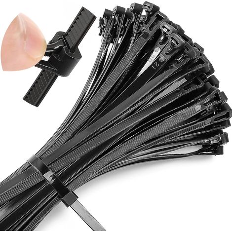 Lot de 120 serre-câbles réutilisables noirs, 300 x 7,6 mm, résistants aux UV, refermables (1/5)
