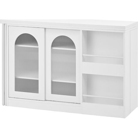 Mesa de bar moderna extensible con almacenaje en MDF blanco (1/5)