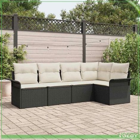 Ensemble de canapé de jardin - FAFEICY - Modulaire - Rangement - 5 places - Noir polyrotin (1/5)