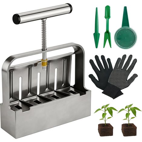 Blocage du Sol à la Main, Presse à Terre Manuelle, Bloqueur de Sol Manuel de 5,1 cm, Presse Motte pour Semis avec Aide au semis et Gants, pour Planter Transplanter Serre, Plus épais (1/5)