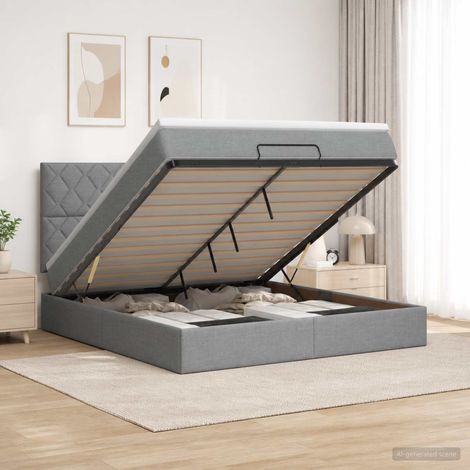 Cama de almacenamiento LED con colchón Gris Claro 160 x 200 cm (1/5)