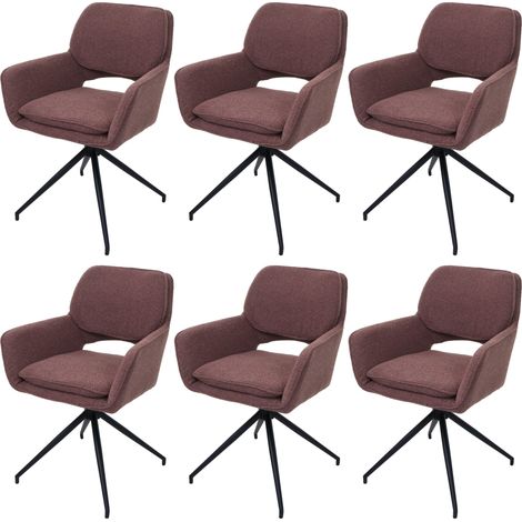 [NON UTILIZZATO] Set 6 sedie sala pranzo cucina HHG-638 girevole posizionamento automatico, tessuto bouclé (540g/m²) MVG, marrone chiaro