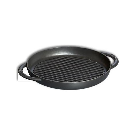 Staub Pure Round Grill Doppelgriff Rund, Gusseisen, Matt Schwarz, 26 cm