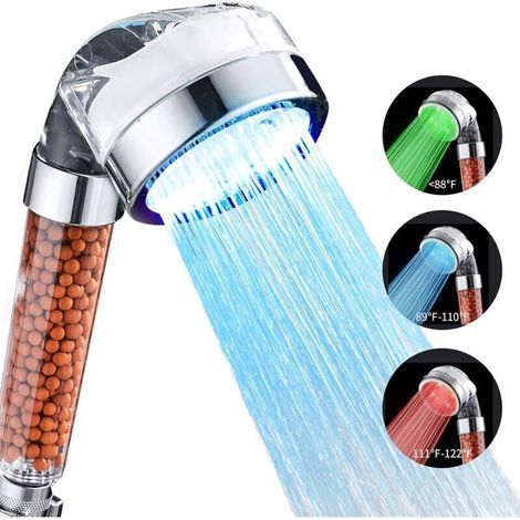 Ulisem Shower, 3 Color Modes Ionic Handheld Shower Head with Temperature Adjustment, High-Pressure LED Shower with Replaceable Filter for Hard or Soft Water (1/4)