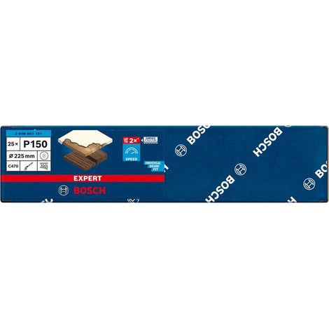 Papel de lija Expert C470 con 19 orificios para lijadoras de cartón-yeso de 225 mm G 150 25uds.  BOSCH 2608901151