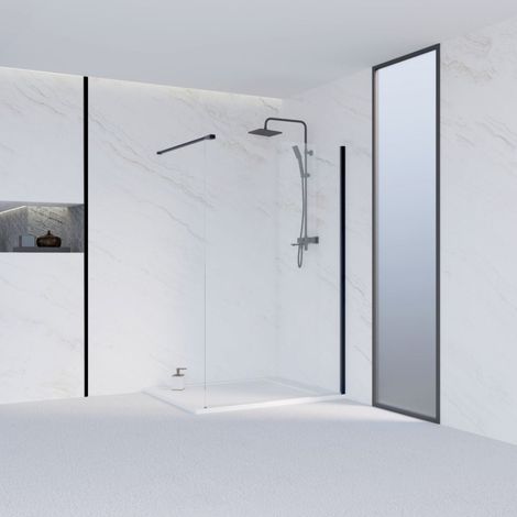 Essebagno Paroi de douche verre anticalcaire et aluminium 120 x 200 Noire