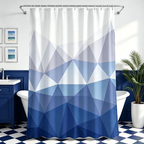Rideau de douche 240 x 180 cm dégradé géométrique ourlet lesté anti-moisissure hydrofuge lavable en polyester avec 16 œillets et anneaux pour salle de bain, baignoire (1/5)