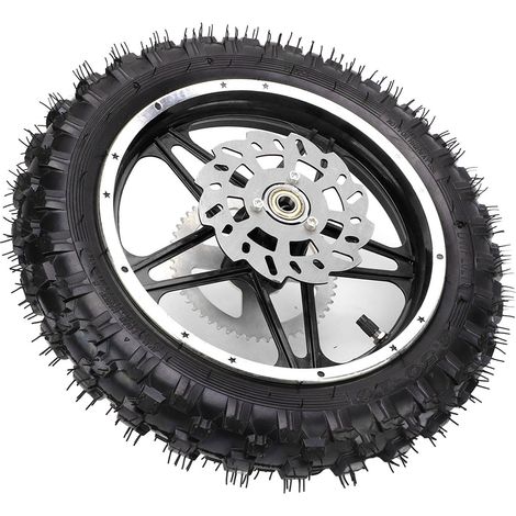Roue arrière moto cross 2.5-10 avec disque, pignon, roulement, jante et pneu en caoutchouc métal pour mini pit bike (1/5)