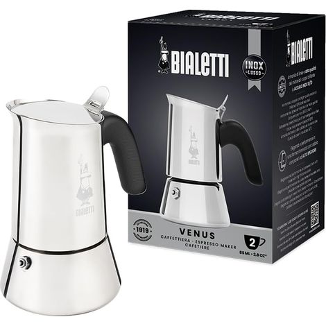 Caffettiera Venus 2 Tazze in Acciaio Inox caffè espresso Manico Ergonomico e Valvola di Sicurezza Bialetti