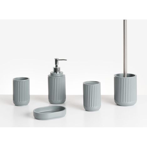 Set di 5 accessori da bagno Set di portasapone Dispenser di sapone Spazzola da toilette Tumbler Portaspazzolino Grigio Chiaro Huarmey