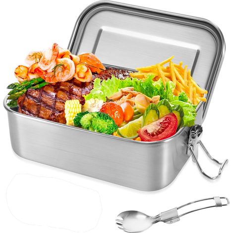 Boîte à lunch en acier inoxydable de qualité supérieure, boîte Bento 800 ml avec séparateur et couverts (1/3)
