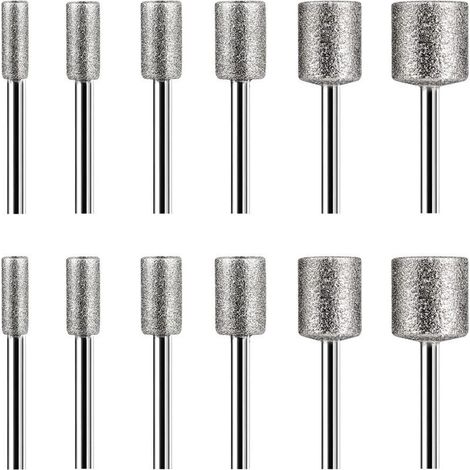 Ensemble 12 Fraises Diamantées pour Pierre Verre Céramique Outils Rotatifs 4 5 6 8 10 mm
