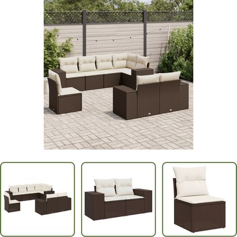vidaXL Meubles extérieurs -  Salon de jardin 8 pcs avec coussins marron résine tressée (1/5)