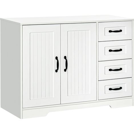 Credenza bianca con 4 cassetti, ripiano regolabile e sistema antiribaltamento (1/5)
