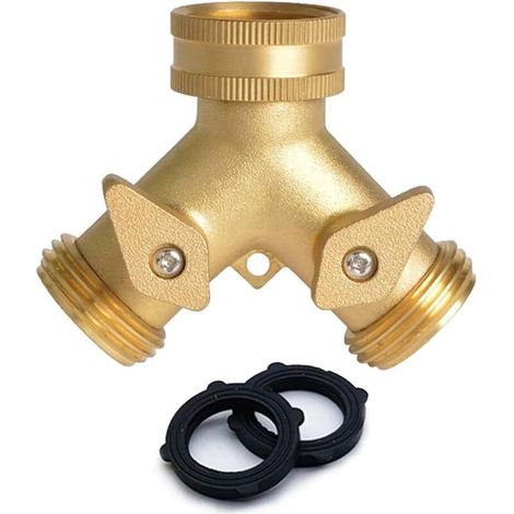 2-Wege-Gartenschlauch-Wasserhahnadapter aus Messing, 2-Wege-Y-Verteiler für Außenwasserhähne – 3/4"-Y-Stück für die Gartenbewässerung mit Absperrventil (1/4)