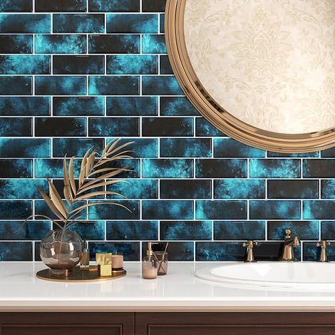 30 x 30 cm Wall Tiles for Bathroom Dark Blue Tile Wall Sticker Kitchen Bathroom 3D Wall Coating (1/4)