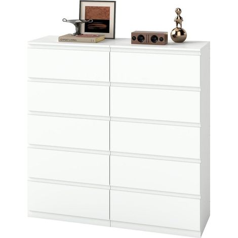 Weiße Kommode mit 5 Schubladen Schlichtes Design, viel Stauraum 2er Set (1/5)