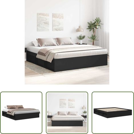 vidaXL Lit avec rangement - Cadre de lit sans matelas noir 200x200 cm (1/5)