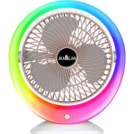 Vent de bureau LED coloré Ortviai avec éclairage d'ambiance dégradé, 3 vitesses, batterie 1200 mAh, charge USB-C